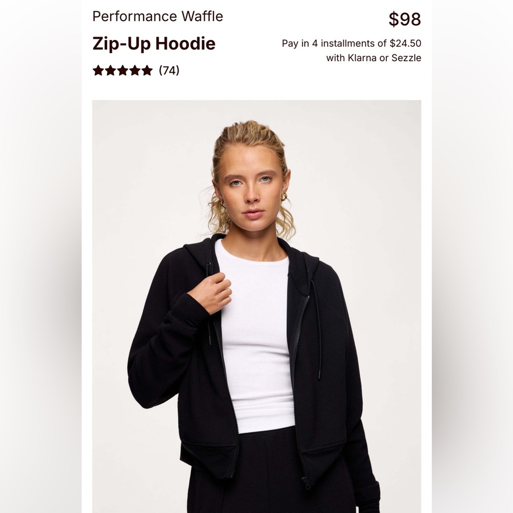 nuuds Performance Waffle Zip-Up Hoodie in Black - ZIP UP ONLY